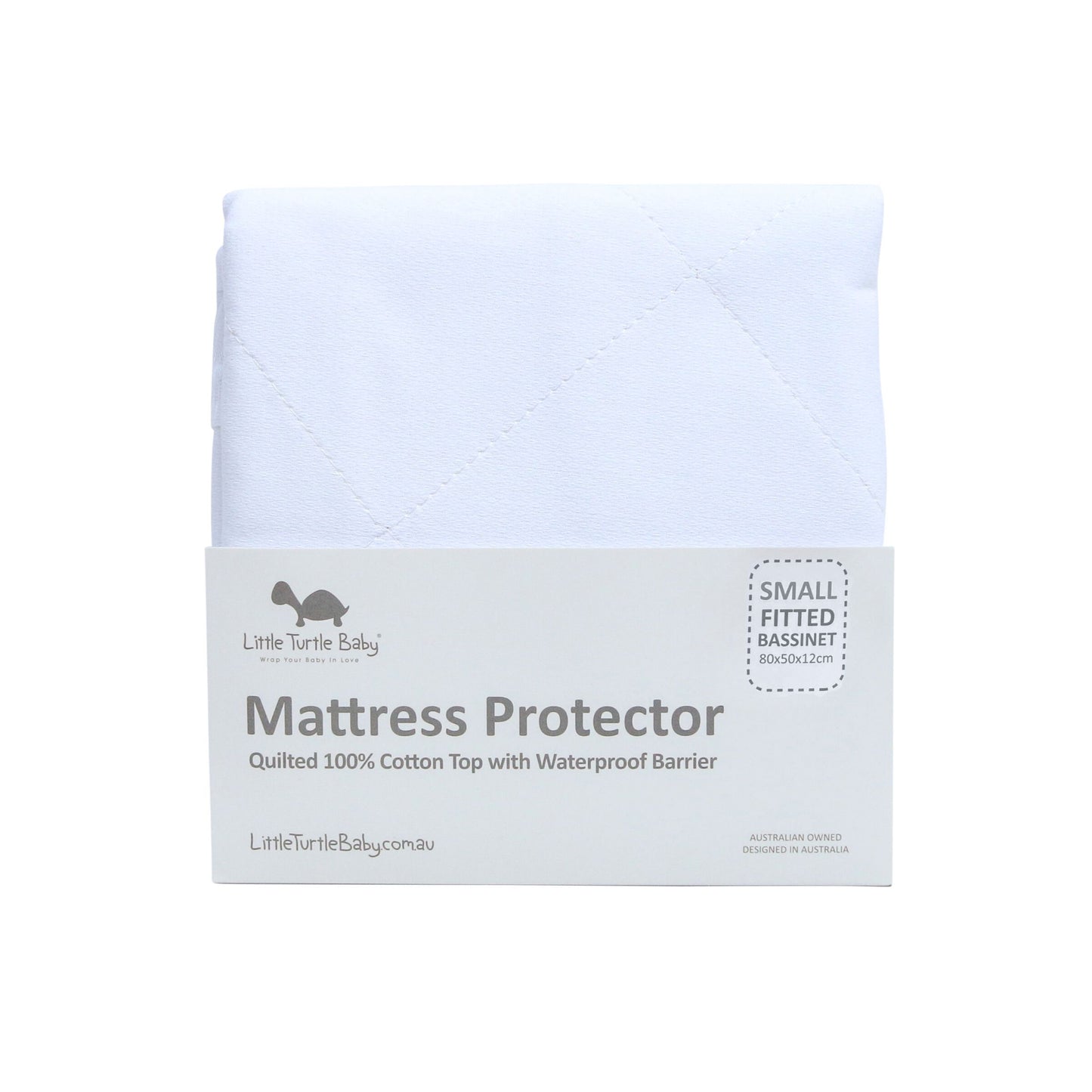 Little Turtle Baby, Small size waterproof mattress protector, 100% cotton quilted top layer, Dimensions: 80cm x 50cm x 12cm