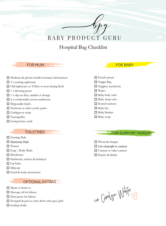 Hospital Bag Checklist - What to Pack for You and Your Baby by the Baby Product Guru