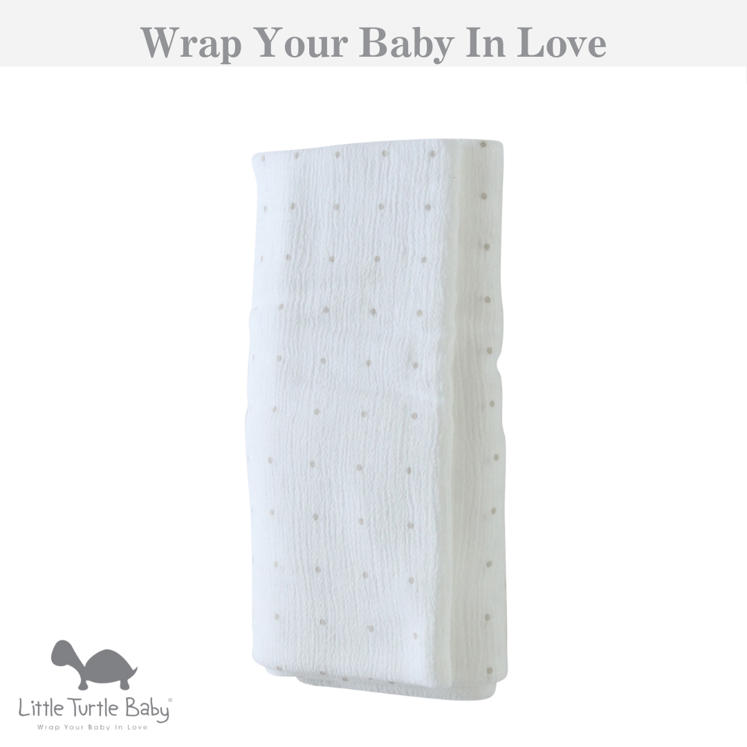 Baby Wrap - Stretch Cotton Muslin: White with Grey Dots