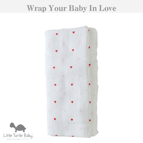 Baby Wrap - Stretch Cotton Muslin: White with Small Hearts