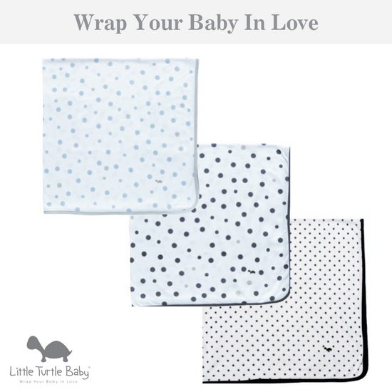 Baby Wraps 3 Pack: Stretch Cotton Jersey: Navy Stars, Pale Blue & Grey Spots, Grey & Beige Spots