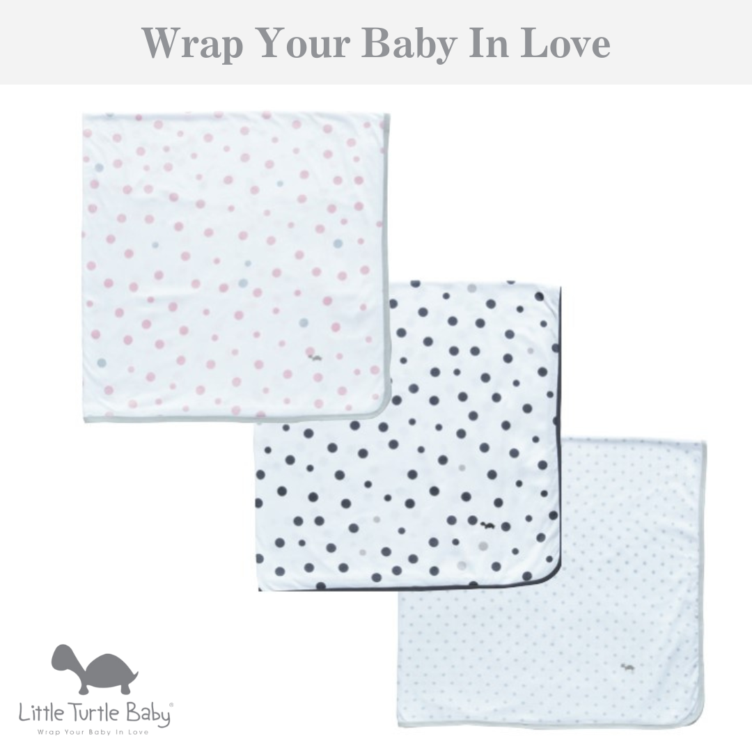 Baby Wraps 3 Pack: Stretch Cotton Jersey: Pink & Grey Spots, Grey & Beige Spots, Grey Stars