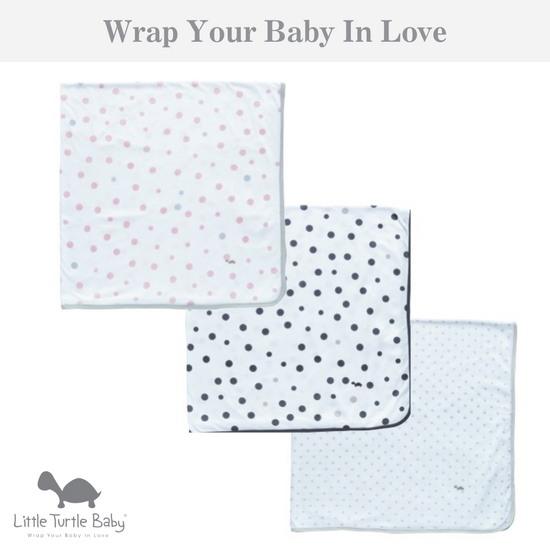 Baby Wraps 3 Pack: Stretch Cotton Jersey: Pink & Grey Spots, Grey & Beige Spots, Grey Stars