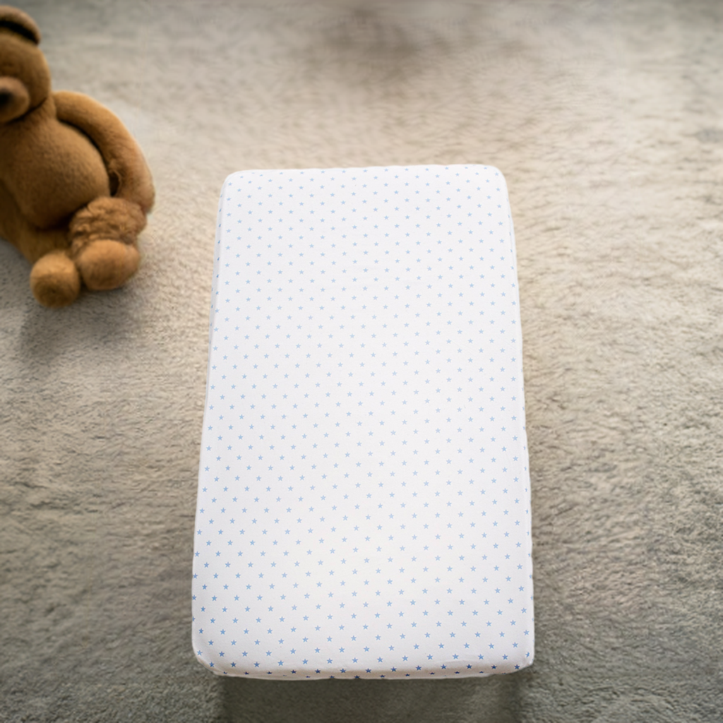 Bassinet Fitted Sheet (LARGE SIZE): PALE BLUE STARS Little