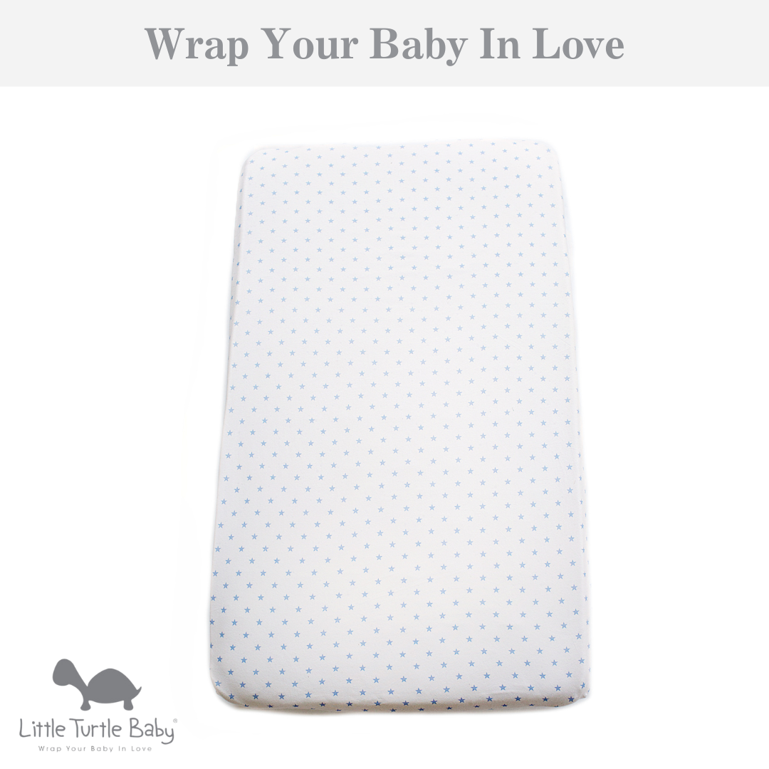 Bassinet Fitted Sheet LARGE SIZE PALE BLUE STARS Little Turtle Baby