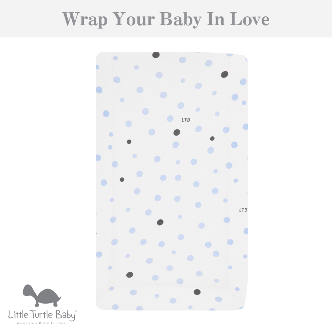 Bassinet Fitted Sheet (Small Size - 80x50x12cm - Jersey): Pale Blue & Grey Spots