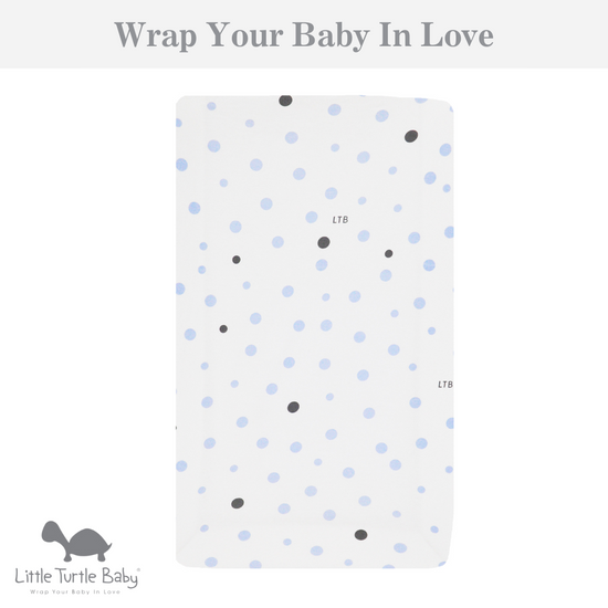 Bassinet Fitted Sheet (Small Size - 80x50x12cm - Jersey): Pale Blue & Grey Spots