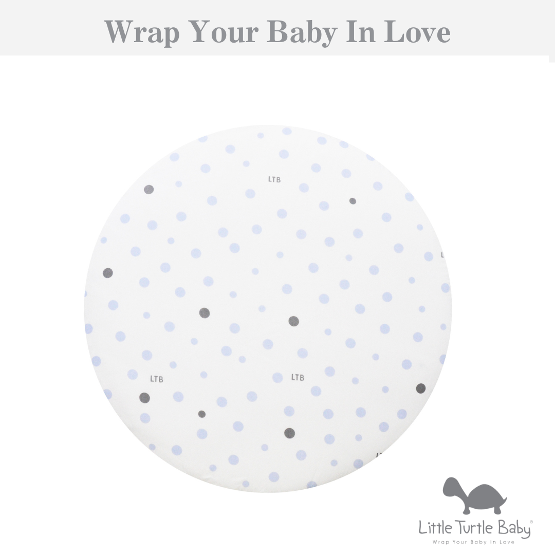 Circle Bassinet Fitted Sheet (Woven Cotton): Pale Blue & Grey Spots