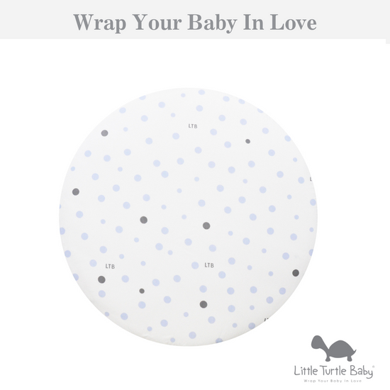 Circle Bassinet Fitted Sheet (Woven Cotton): Pale Blue & Grey Spots