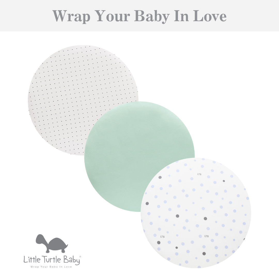 Circle Bassinet Fitted Sheets 3 Pack: Black Dots, Mint, Pale Blue & Grey Spots