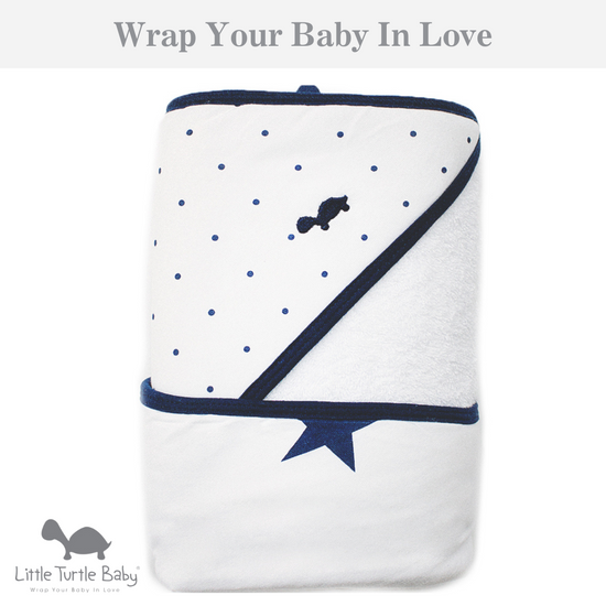 Hooded Towel - Navy Spots & Stars