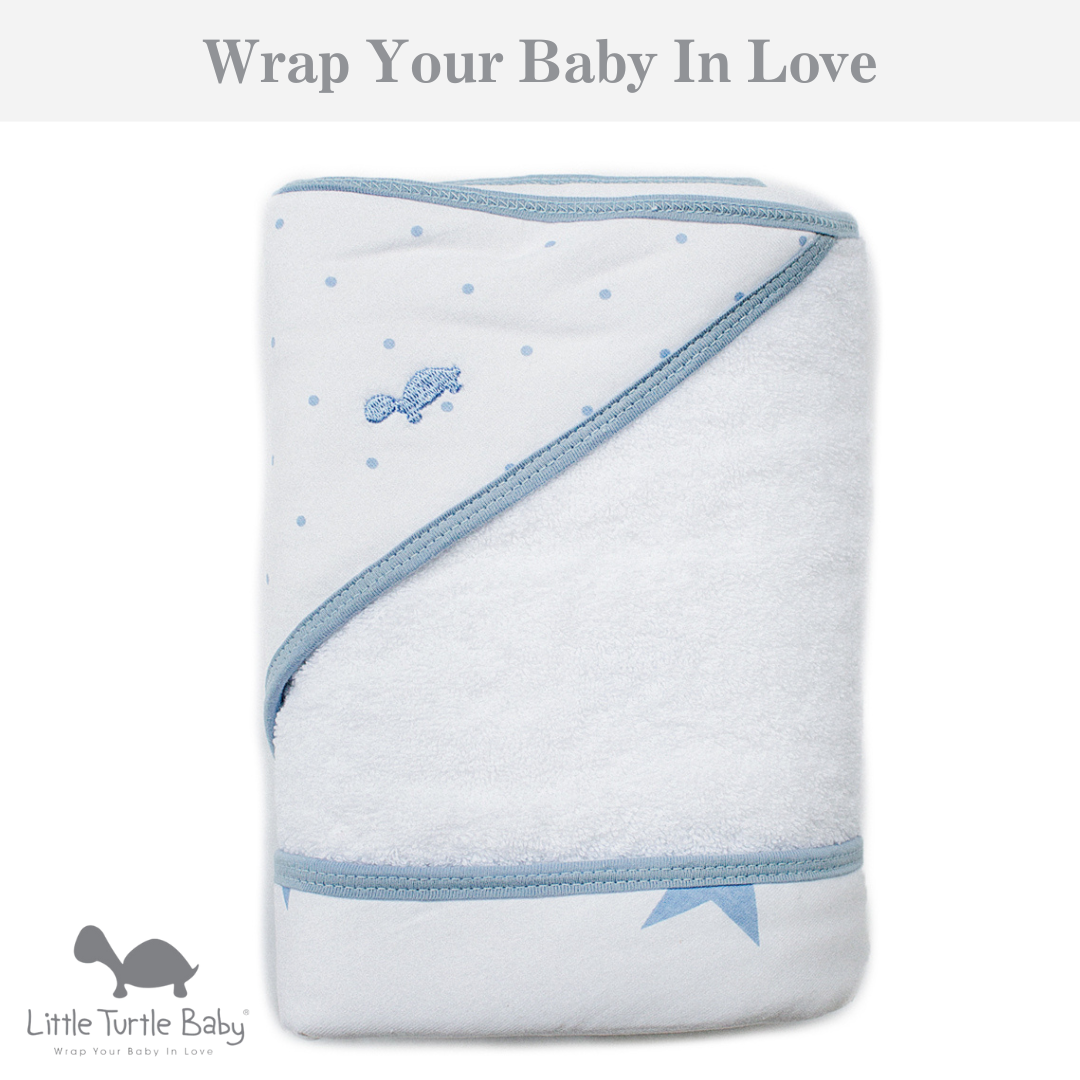 Hooded Towel - Pale Blue Spots & Stars