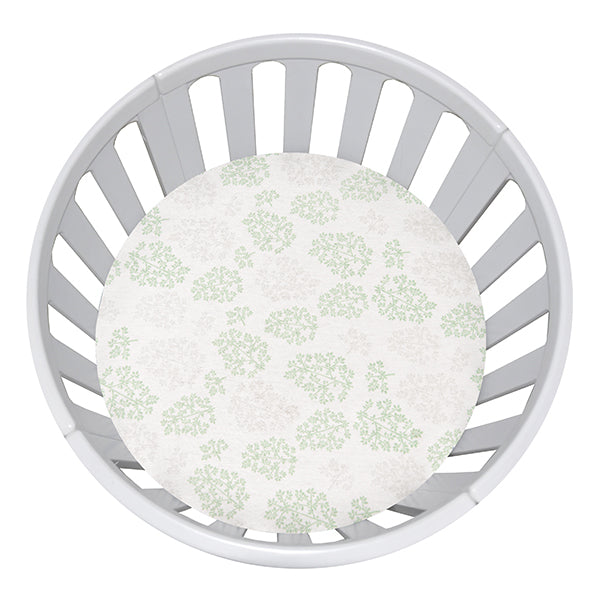 CIRCLE Bassinet Fitted Sheet JERSEY GREEN GREY LEAVES