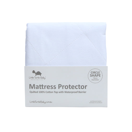Little Turtle Baby Waterproof Circular Mattress Protector, Quilted 100% Cotton Top with Waterproof Barrier, Little Turtle Baby`s Mattress Protectors are made with a quilted cotton top for maximum comfort for your baby, and a waterproof barrier to protect your mattress, 70cm Diameter 25cm Deep
