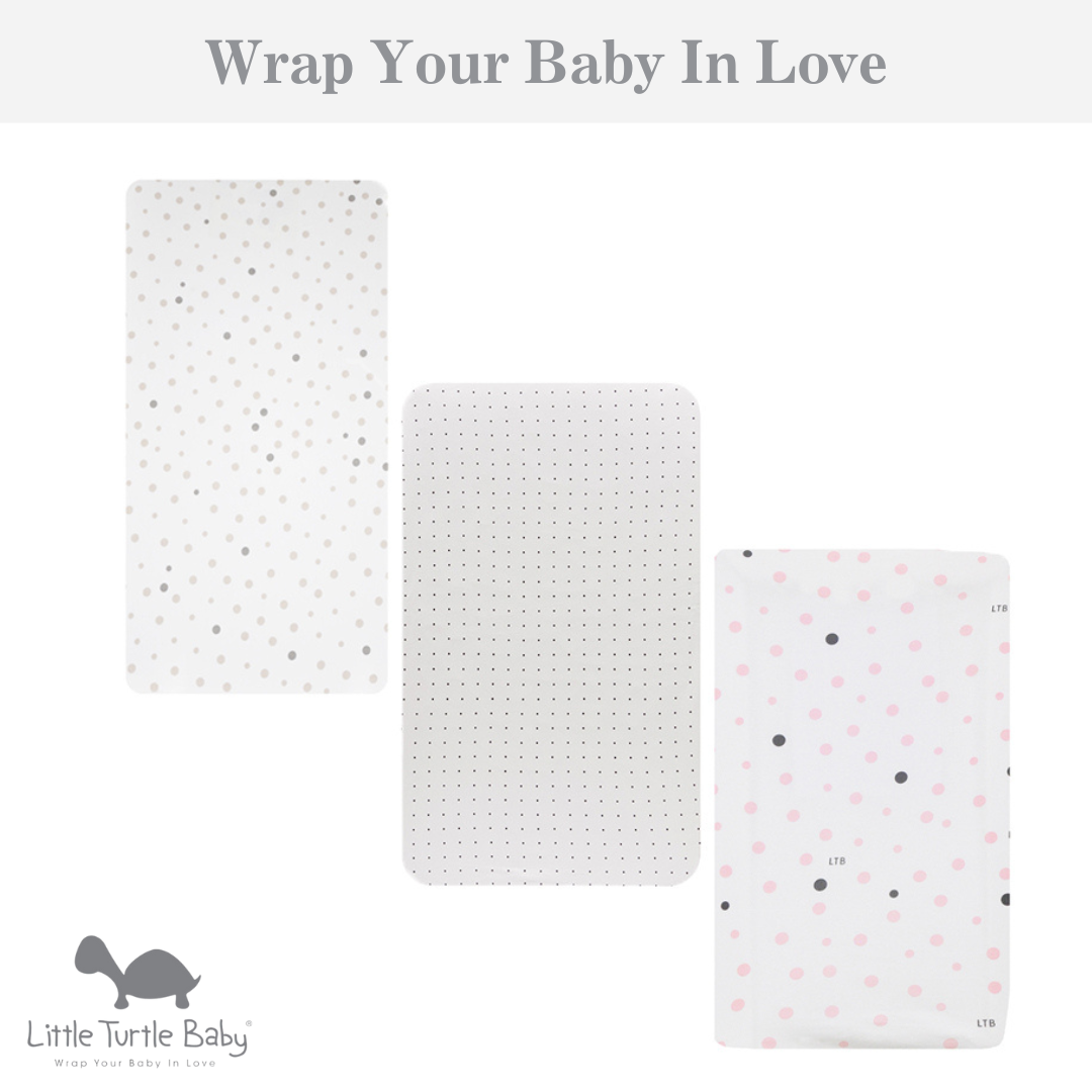 Rectangle Cot Fitted Sheets 3 Pack: Beige & Grey Spots, White with Black Dots & Pink & Grey Spots